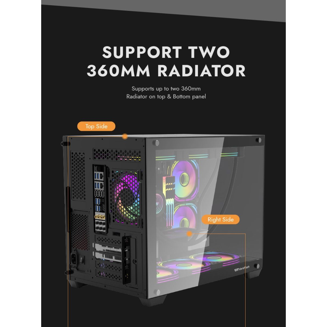 DarkFlash C285MP V2 mATX PC Case Tempered Glass Panoramic Side Transparent ( Black | White )