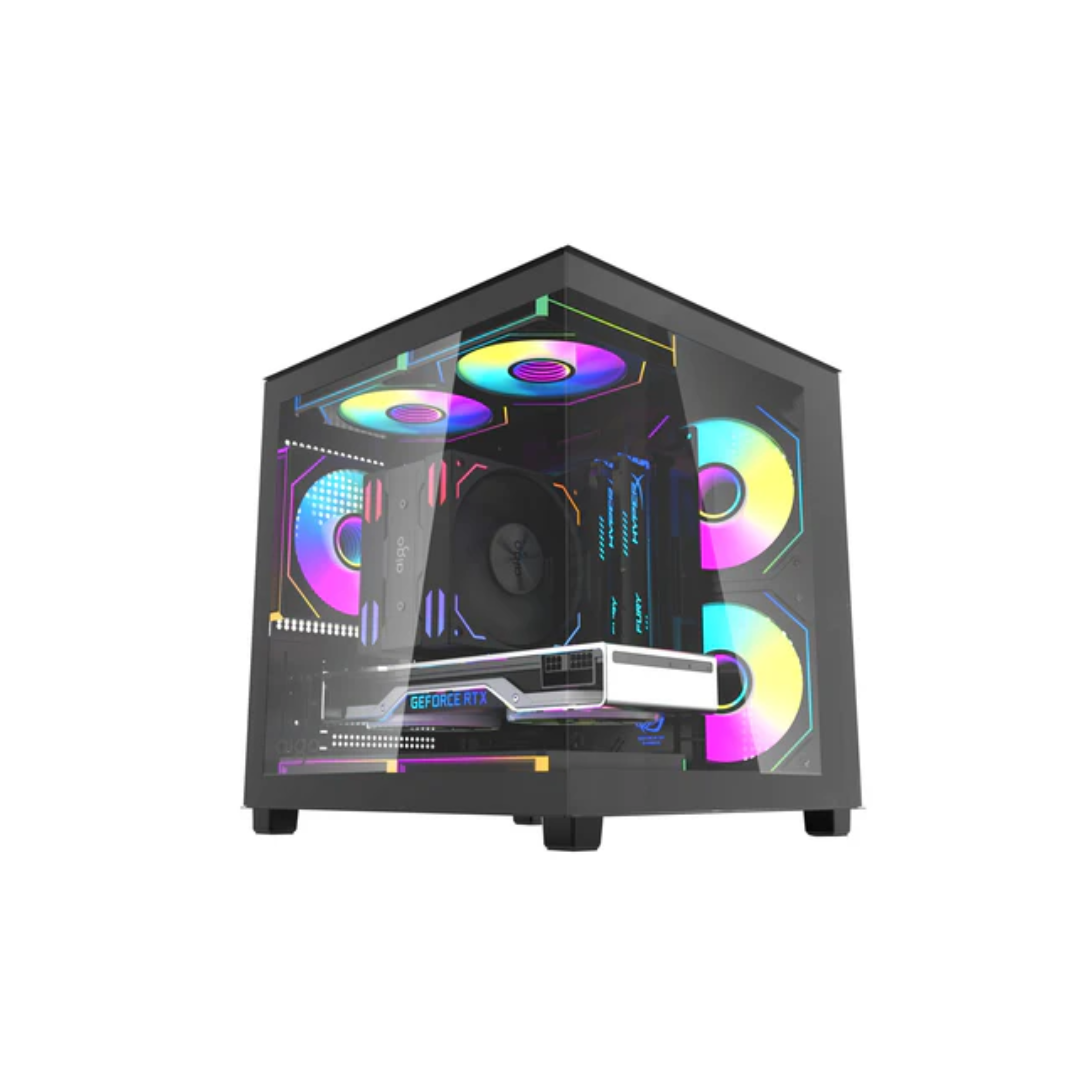 Aigo Apollo A275 Panoramic Glass mATX PC Case + 3 White Led Fans ( Black | White )