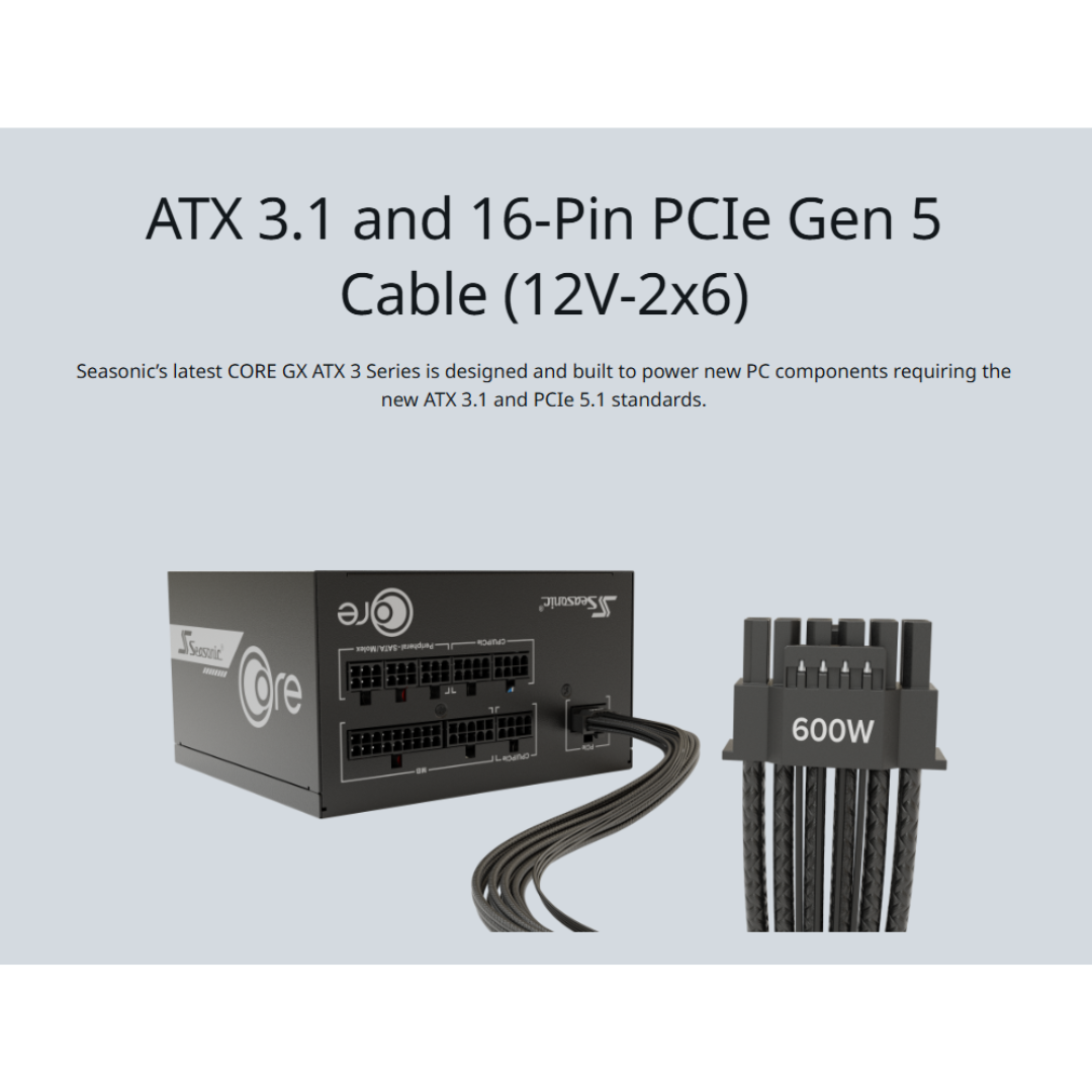 Seasonic Core GX-650 V2 GOLD 650watts BLACK ATX 3.1 & PCIe Gen 5 80+ Full Modular PSU SRP-CGX651