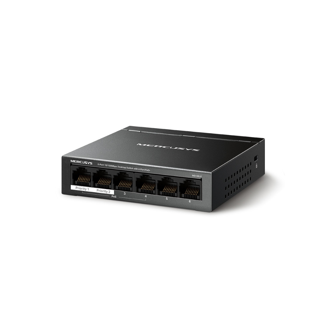 Mercusys MS106LP 6-Port 10/100Mbps Desktop Switch 4-Port PoE+ Extend and Isolation Mode 40W PoE Budget Plug and Play