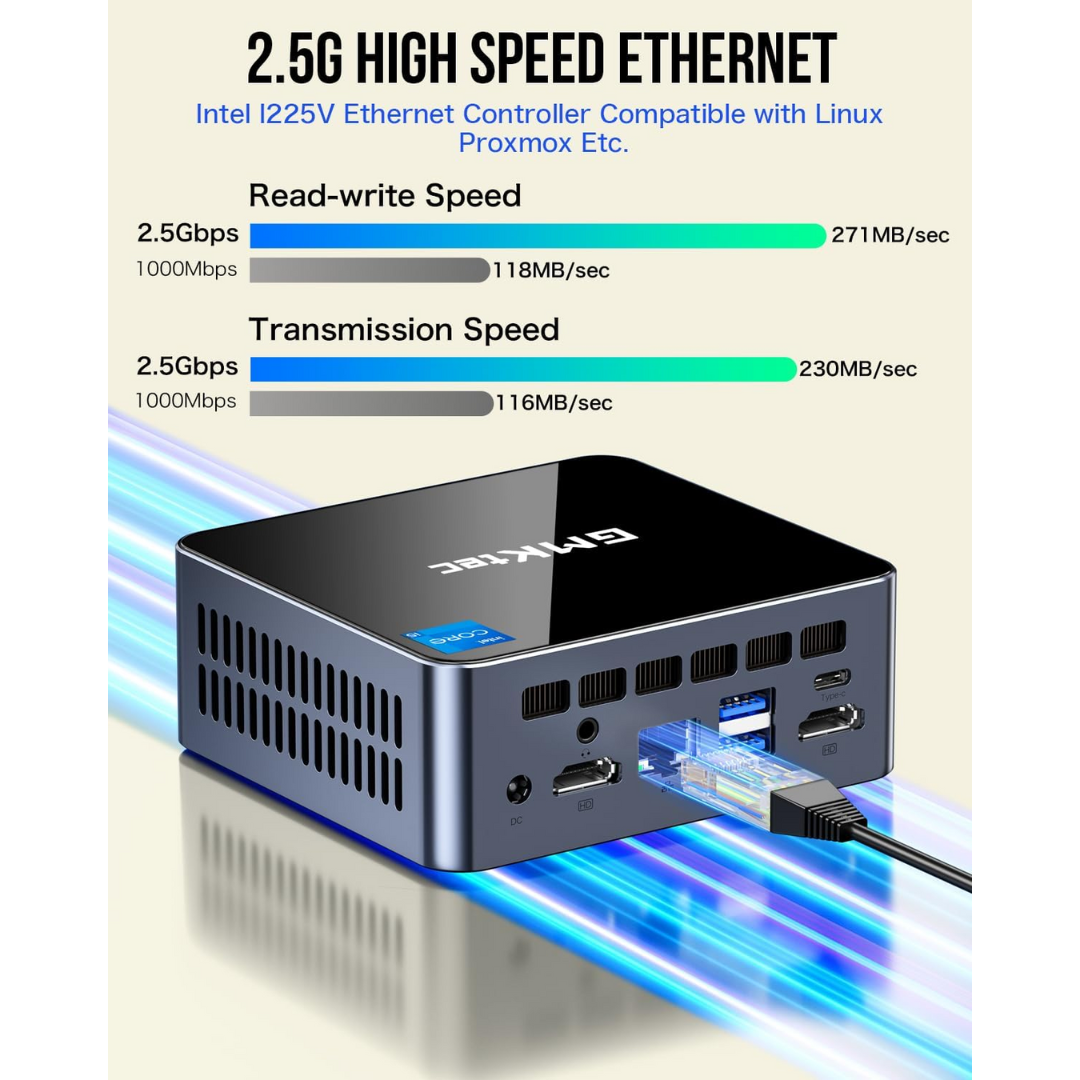GMKtec M3 NucBox Mini PC (Black) - Intel i5-12450H | 32GB DDR4 | 1TB M.2 | WiFi 6 | 2.5G | Windows 11 Pro | 2xHDMI | USB3.0 | USBC