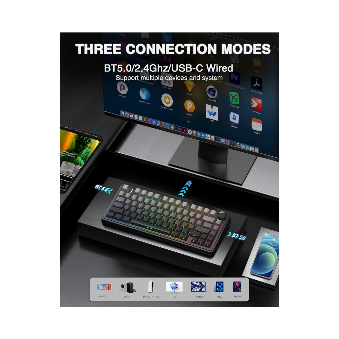 Aula F75 Pro Black Gradient Gray 80 Keys Mechanical Keyboard Reaper Switch