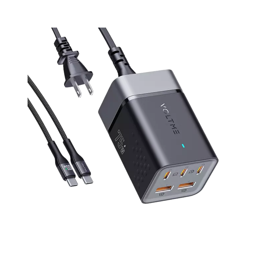Voltme Vito Go EzTravel Desktop Charger 75 W USB C Charger Power Supply GaN Charger, PD3.0 5-Port Multiple Fast Charger F4014