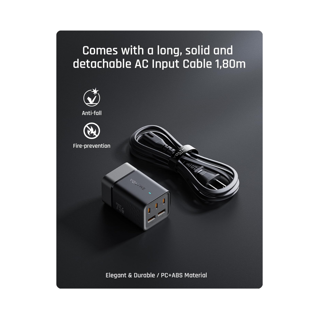 Voltme Vito Go EzTravel Desktop Charger 75 W USB C Charger Power Supply GaN Charger, PD3.0 5-Port Multiple Fast Charger F4014