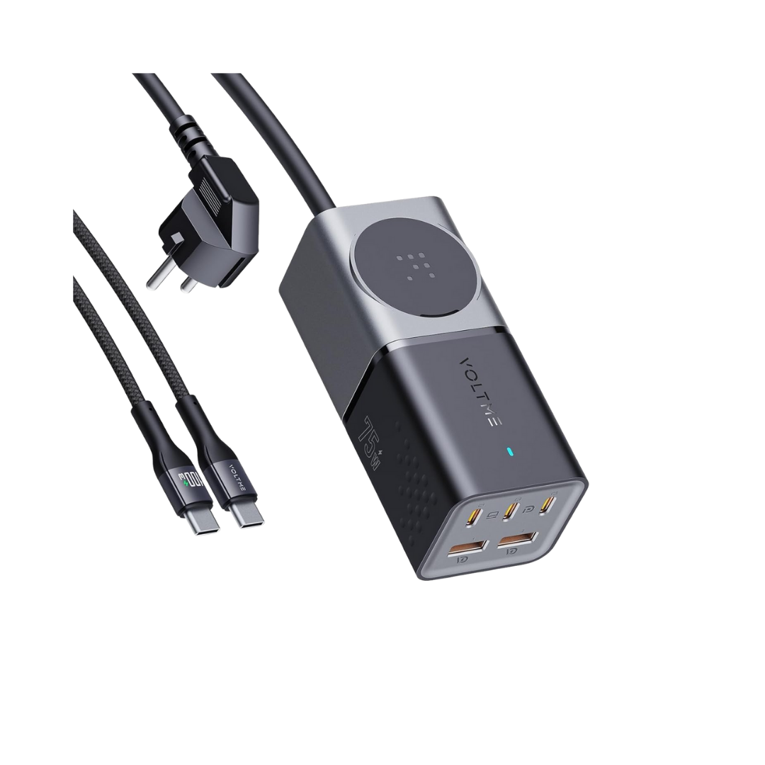 Voltme Vito Go EzTravel Power Strip, 75 W USB C Power Supply, GaN Charger, PD3.0, 5-Port Multiple Fast Charger with AC Cable F4006