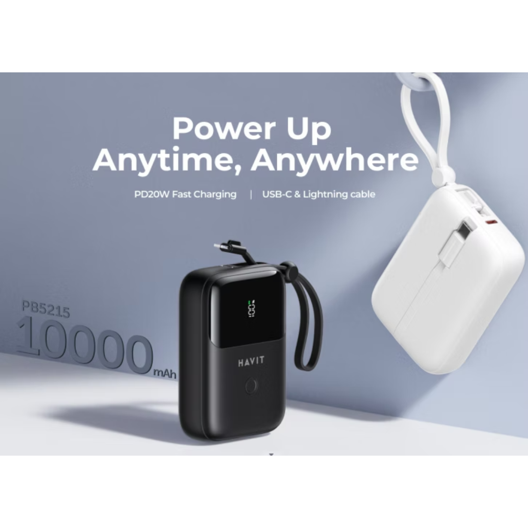 HAVIT PB5215 10,000mAh | PD20W Powerbank with USB-C & Lightning Cable | ABS Material