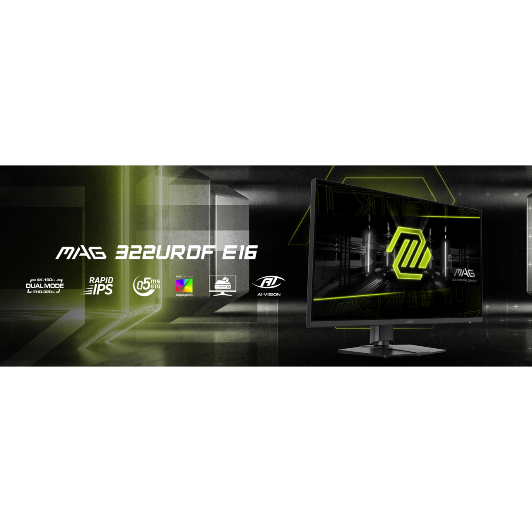 MSI MAG 322URDF E16 32" Dual Mode 4K 160Hz or FHD 320Hz UHD (3840x2160) 0.5ms GTG Fast IPS Gaming Monitor with Tilt/ Swivel/ Pivot/ Height Adjustment