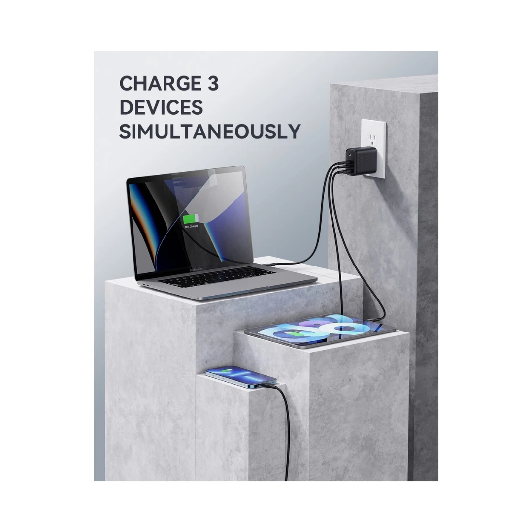 Voltme Revo 65 EVO Bundle | 65W GaN USB-C + USB-A Fast Charger | Triple Port Compact Adapter – US Plug | High-Speed Charging for Phone, Tablet, Laptop V2069