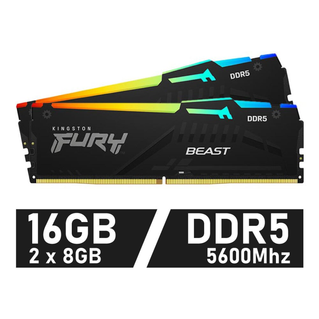Kingston Fury Beast RGB 16G 8x2 DDR5 5600MHz CL36 KF556C36BBEAK2-16 Desktop Memory