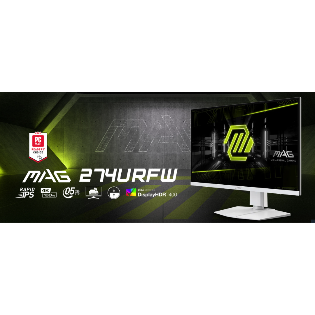 MSI MAG 274URFW 27" IPS 160Hz 4K UHD 3840x2160 0.5ms GTG Rapid White Gaming Monitor USB-C, pivot adj ergo