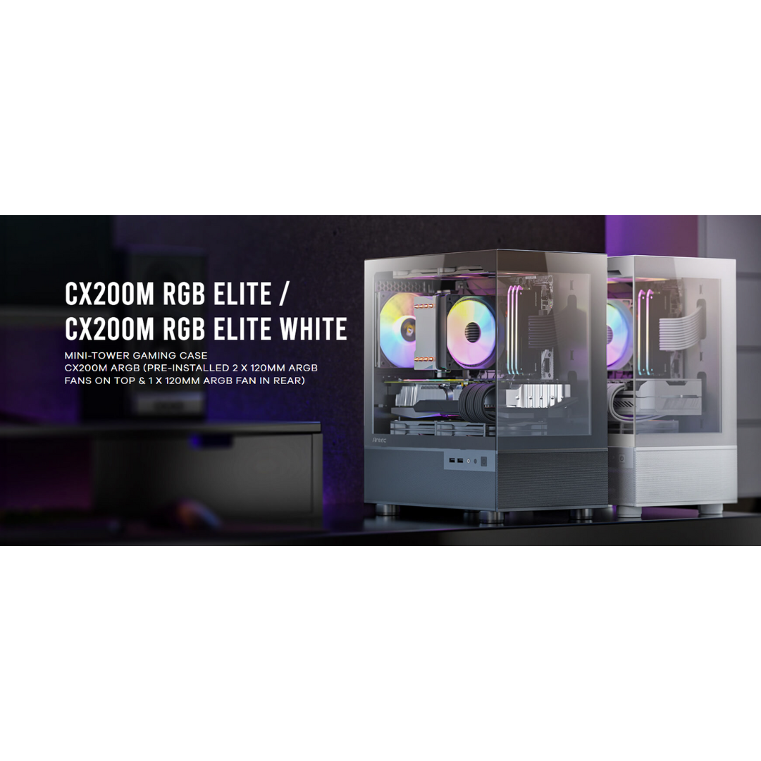 Antec CX200M RGB Elite Micro-ATX | ITX Mini-Tower Gaming Case (Black | White)