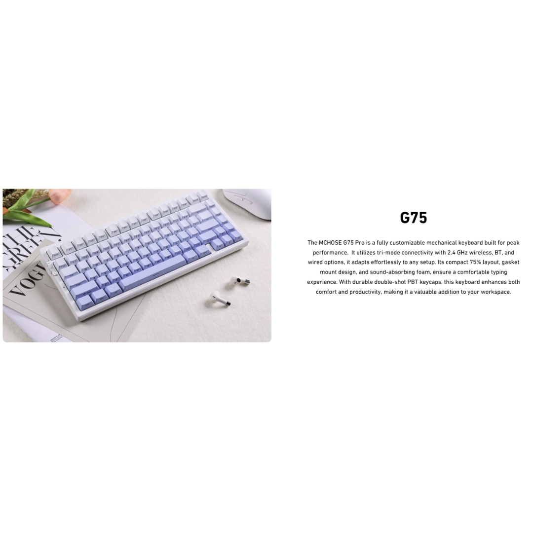 MCHOSE G75 Pro Tri-mode Gasket Structure (Matcha Latte Switch V2) Gaming Mechanical Keyboard - 8000mAh Battery
