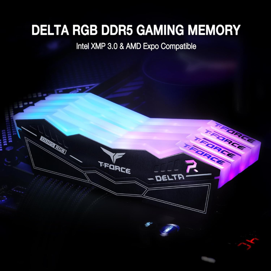 Teamgroup T-Force Delta RGB 32GB 2X16GB DDR5 6000MTs Desktop Memory FF3D532G6000HC38JDC01 / FF4D532G6000HC38JDC01