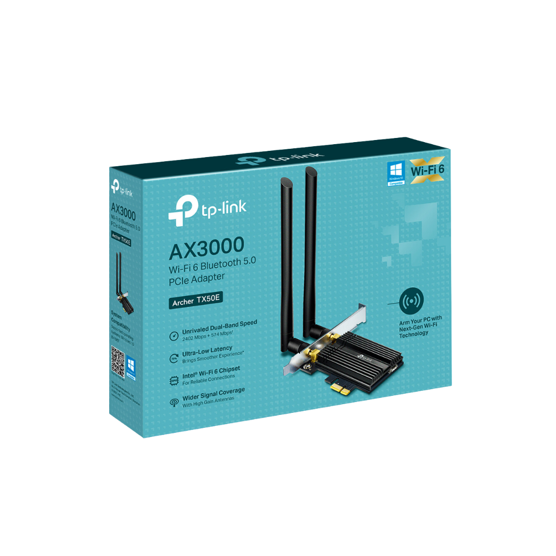 TP-Link Archer TX50E AX3000 Intel WiFi 6 Gigabit Dual Band 2.4GHz 574Mbps + 5GHz 2402Mbps Bluetooth 5.0 PCIe Internet Wireless Receiver Adapter