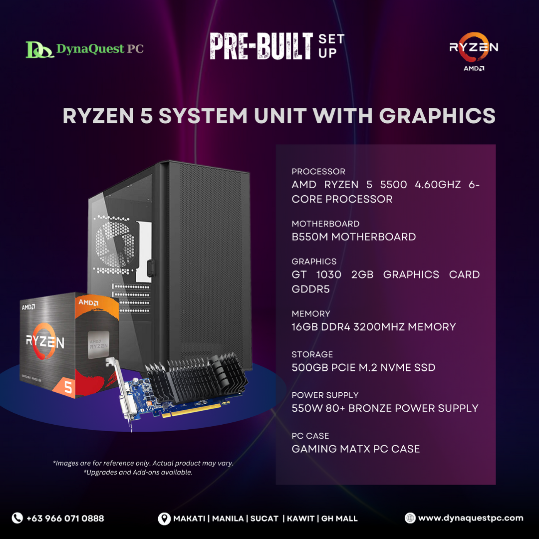 AMD Ryzen 5 5500 6-Core | B550M | 16GB DDR4 RAM | 500GB NVMe SSD | GT 1030 2G GPU | 550W PSU | FSP ATX Case | CPU Package