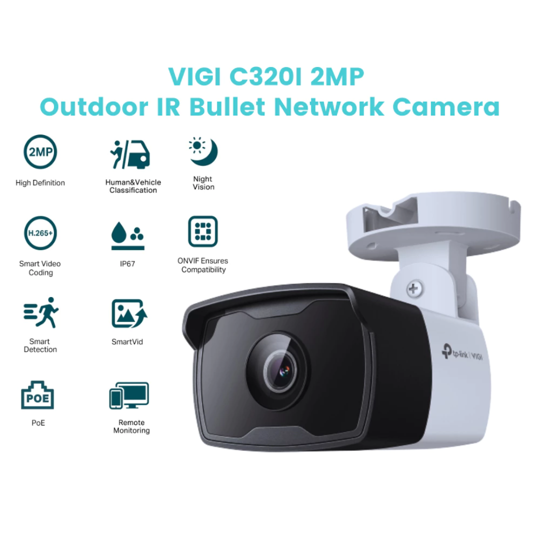 TPLink VIGI 4CH IP Camera Kit C240I NVR1104H-4P | C320I (2.8mm)* 2 | C240I (4mm)* 2 | 20m Cat5e LAN Cable* 4 | Surveillance Kit