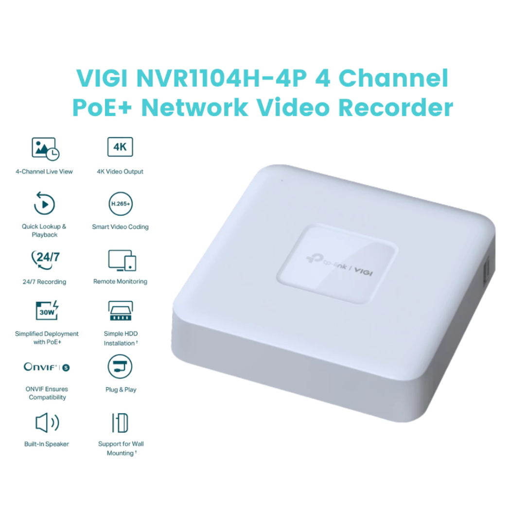 TPLink VIGI 4CH IP Camera Kit C240I NVR1104H-4P | C320I (2.8mm)* 2 | C240I (4mm)* 2 | 20m Cat5e LAN Cable* 4 | Surveillance Kit