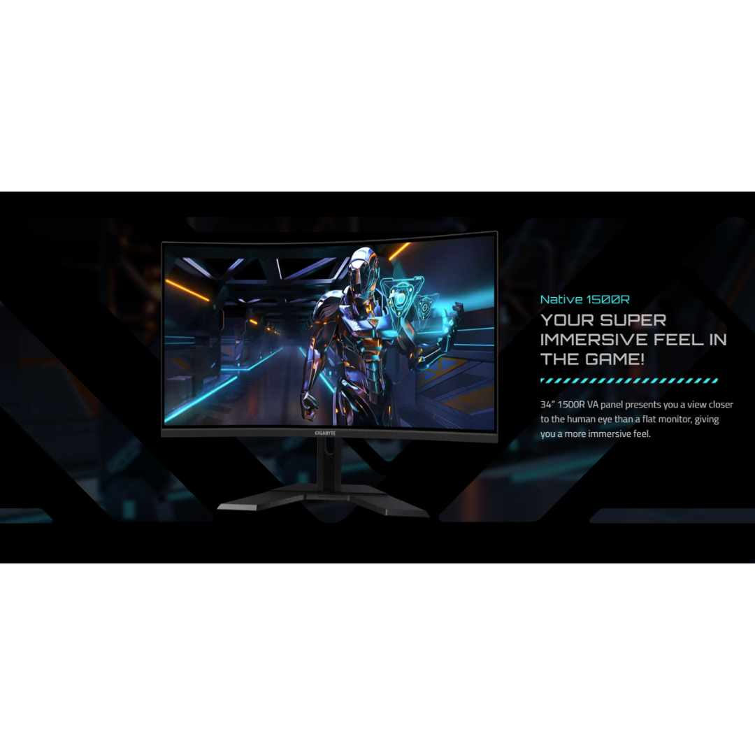 Gigabyte G34WQCP 34" VA 180Hz WQHD 3440x1440 1ms (MPRT) Curved Gaming Monitor