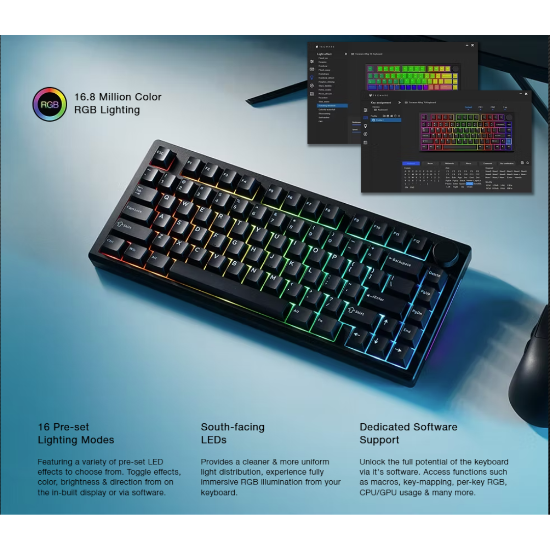 Tecware ALLOY 75 Black RGB 3-Mode Linear Red Switch Keyboard