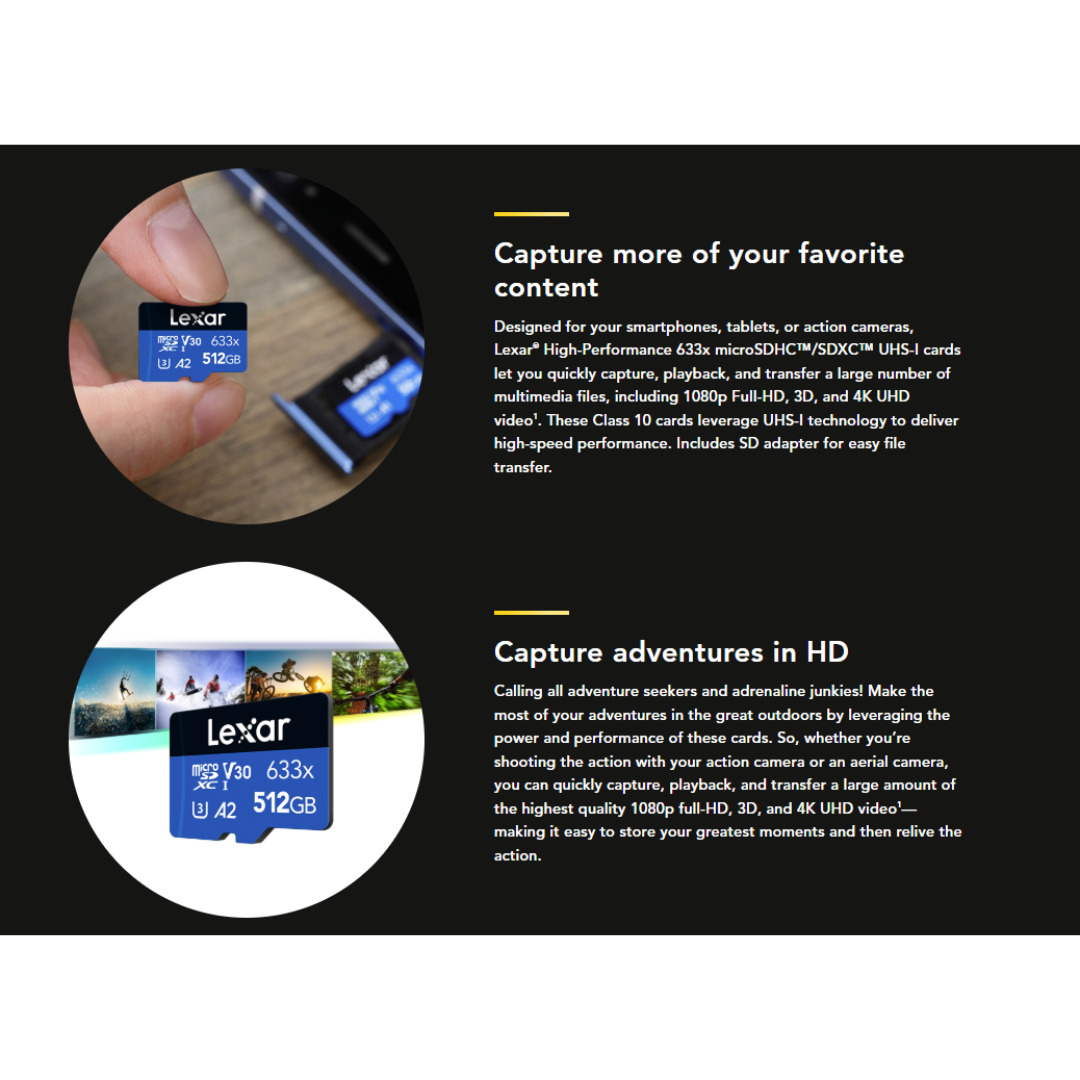 LEXAR 633x microSDXC 128GB CLASS10 UHS-I Micro SD Card w/ ADAPTER LSDMI128BB633A