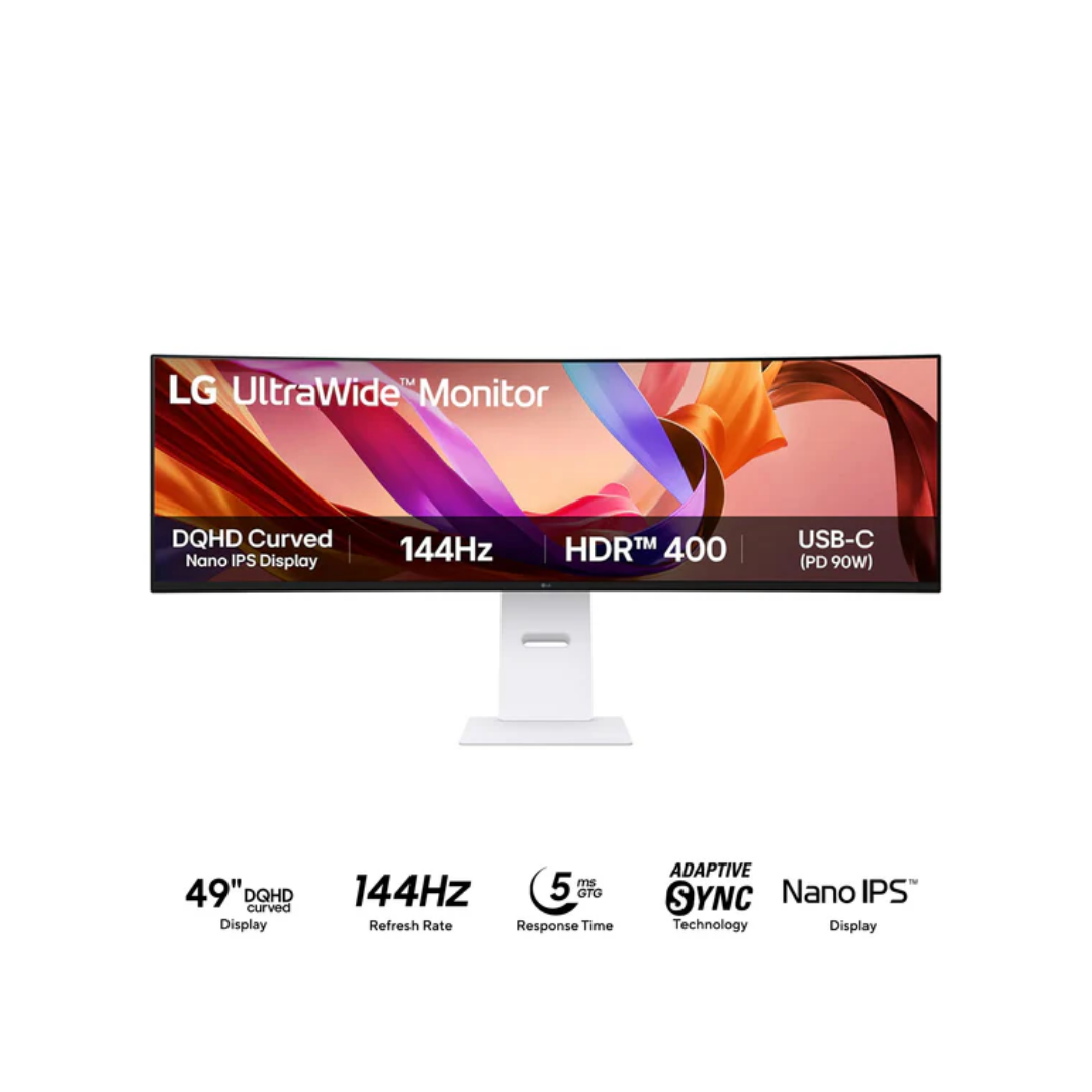 LG Ultrawide 49U950A-W 49" Curved IPS 144Hz DUAL QHD 5120x1440 5ms GtG at Faster Nano Display Monitor With Tilt, Height, Swivel & Pivot Adjustment