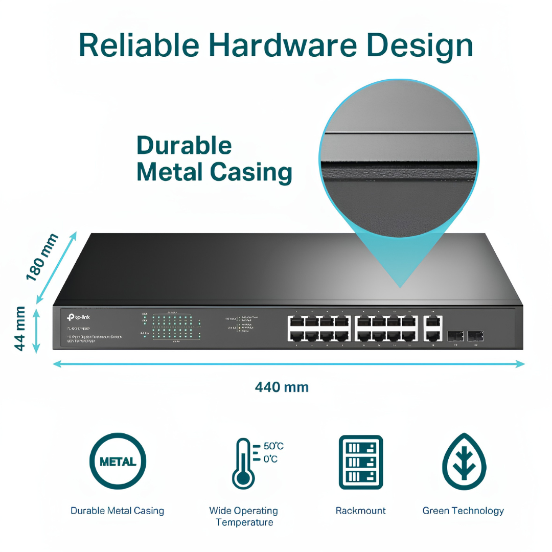Tp-Link TL-SG1218MP 18-Port Gigabit Rackmount Switch with 16 PoE+