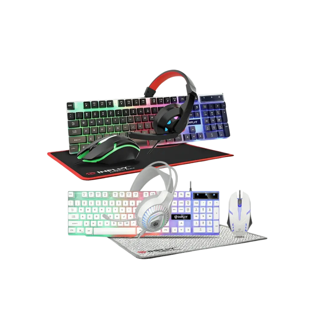 InPlay STX240+ Black | White 4-in-One Combo Keyboard & Mouse Bundle