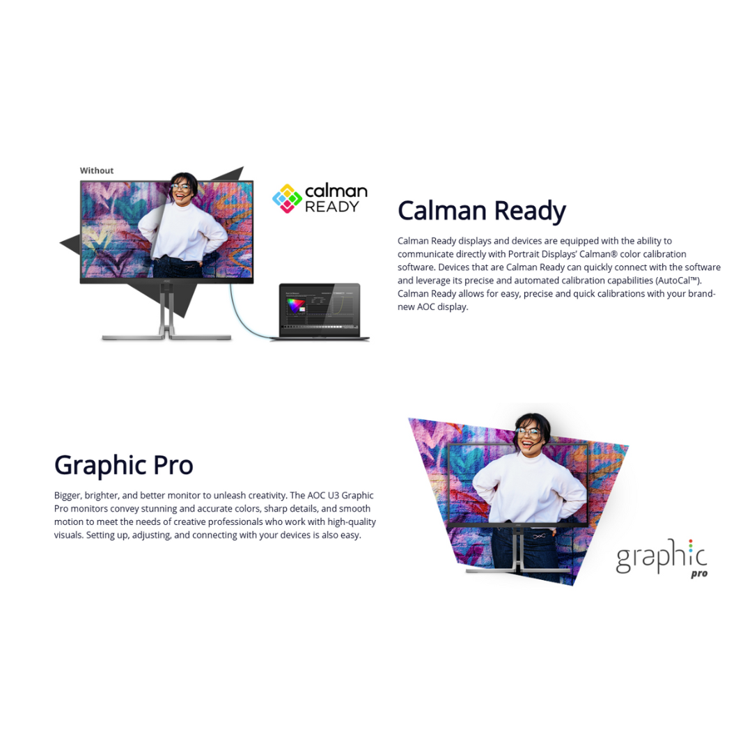 AOC Graphic Pro Q27U3CV 27" IPS QHD (2560x1440) 75Hz 4ms GtG QD 3-Sided Frameless Adaptive Sync Monitor