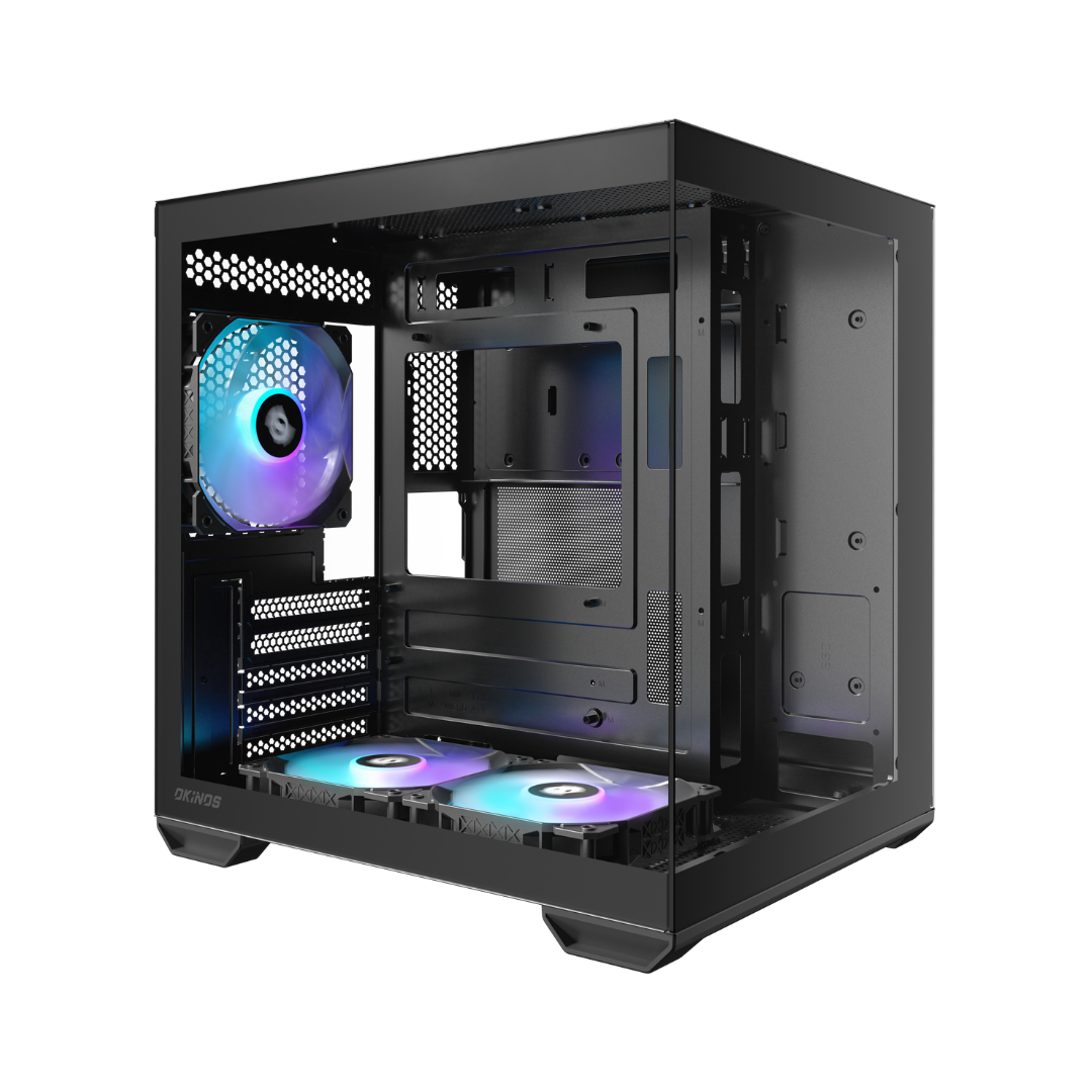 Okinos Mirage 4 ES Dual Chamber Mini-Tower mATX TG Gaming PC Case w/ 3x120mm ARGB (Black | White)