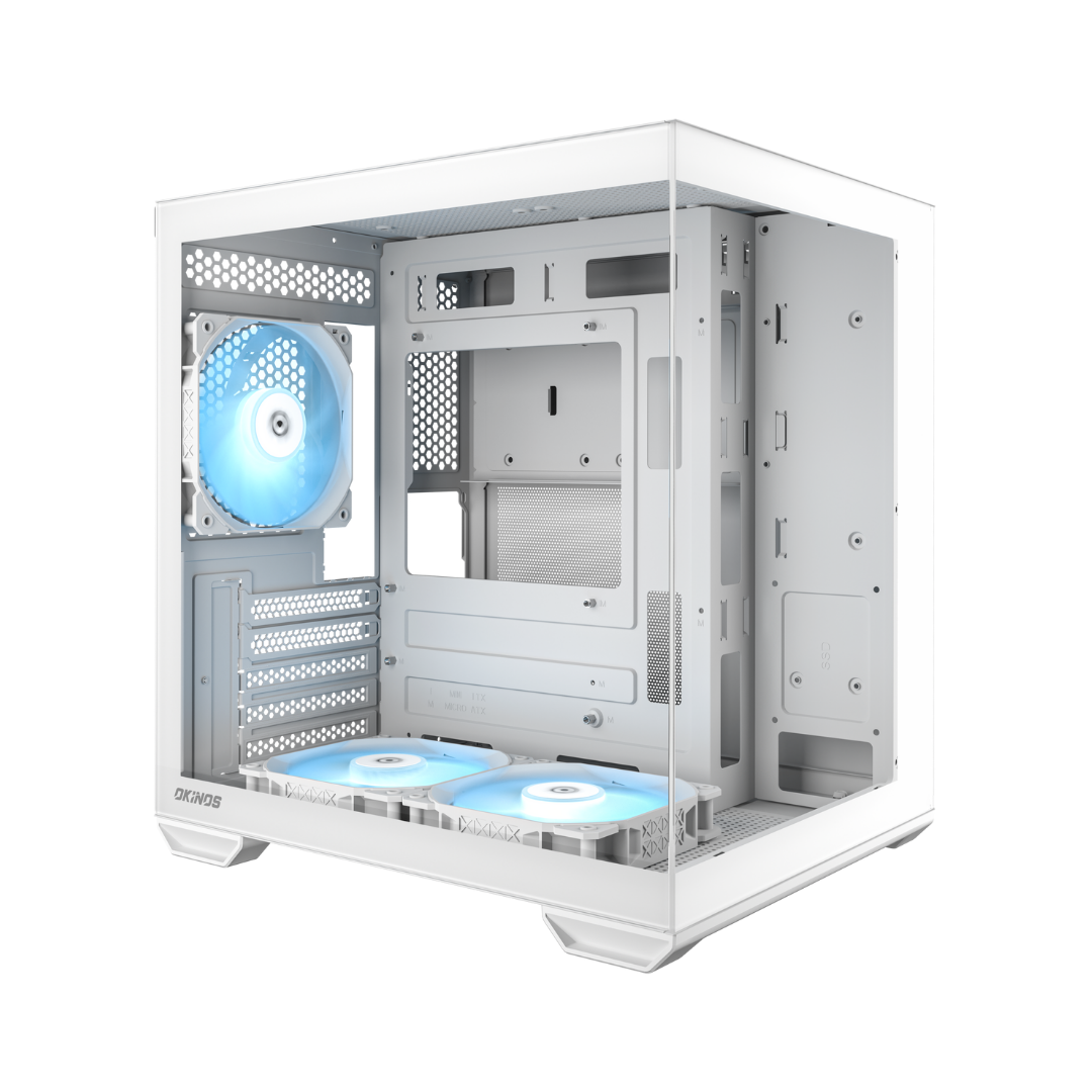 Okinos Mirage 4 ES Dual Chamber Mini-Tower mATX TG Gaming PC Case w/ 3x120mm ARGB (Black | White)