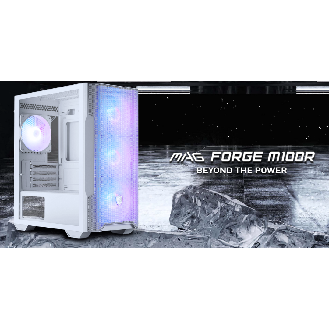 MSI MAG Forge M100R White PC Case - mATX Tower | Tempered Glass Window | Mesh Front Panel (4*120mm ARGB Fans)