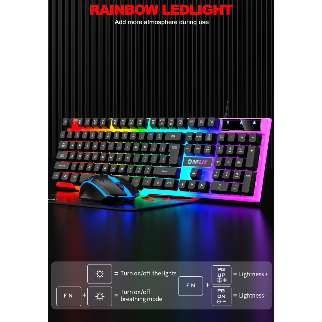 InPlay STX240+ Black | White 4-in-One Combo Keyboard & Mouse Bundle