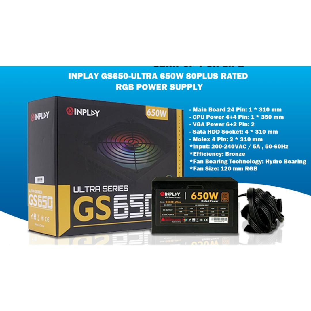InPlay GS650 Ultra RGB 650W True Rated 80+ Bronze Power Supply (Black | White)