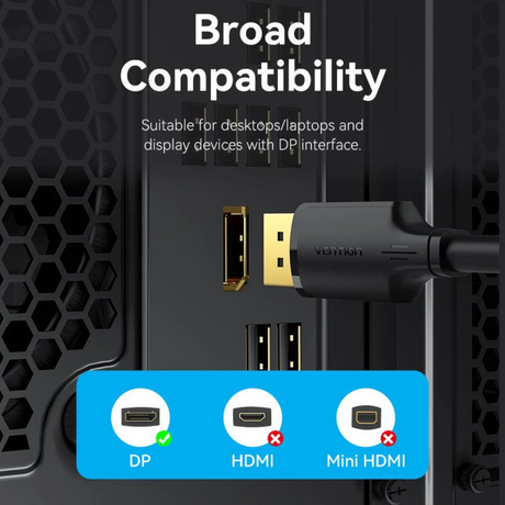 Vention Display Port DP Male to Male 4K @60Hz 2mts for PC Laptop Desktop Monitor TV Projector Displayport Cable HAKBH
