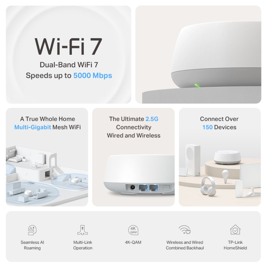TPLink Deco BE25 BE5000 2-Pack Whole Home Mesh WiFi7 System