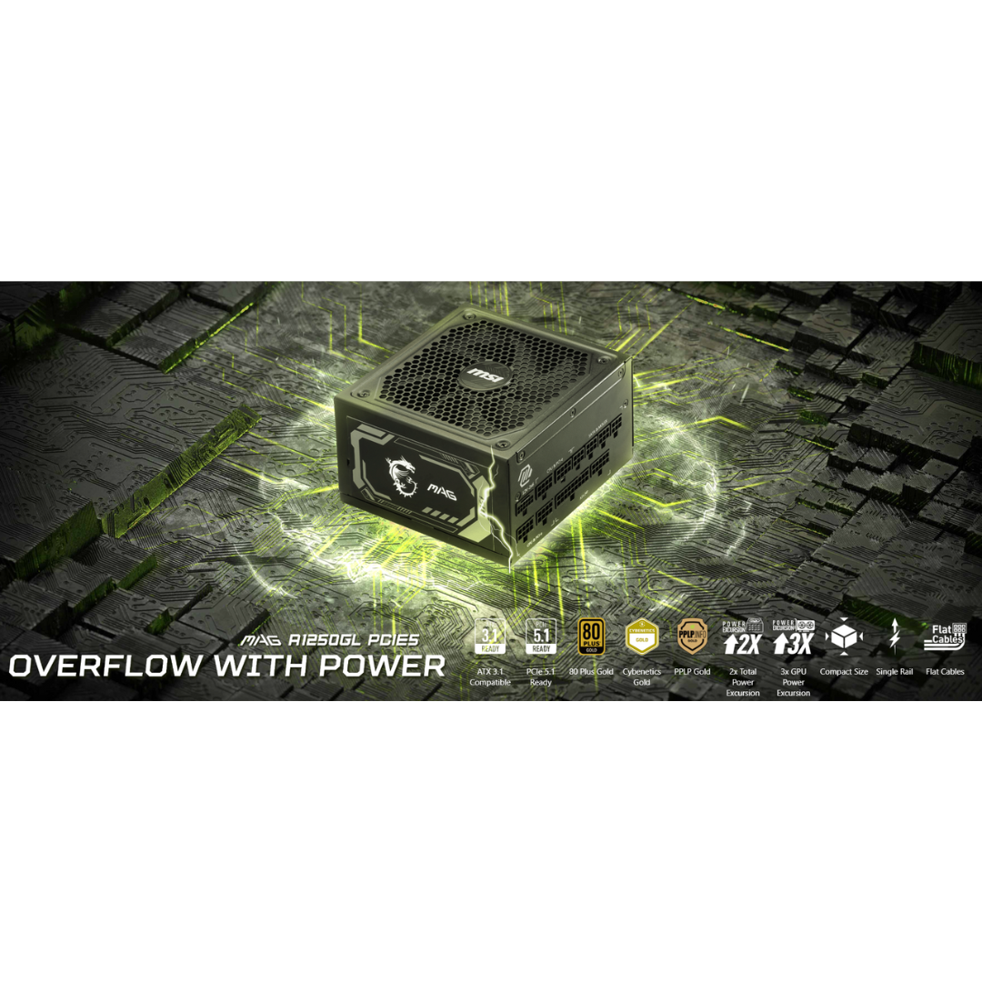 MSI MAG A1250GL PCIe5 1250W 80+ Gold 3.1 Fully Modular Power Supply