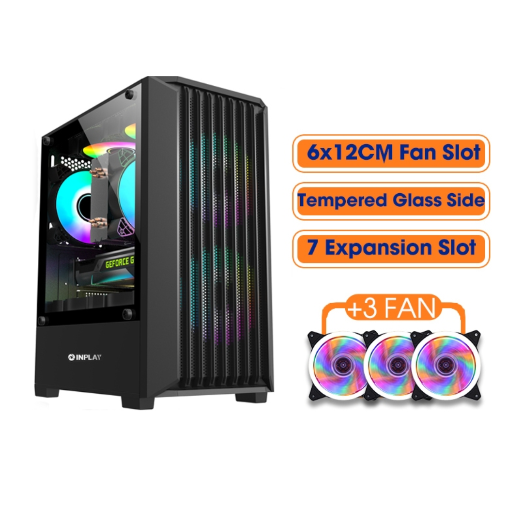 Inplay Meta A200 Black Micro ATX PC Case with 3 Rainbow Fans