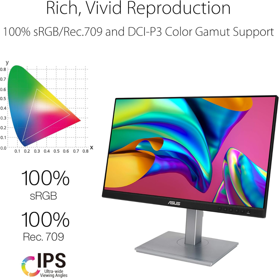 ASUS ProArt Display PA247CV Professional Monitor – 23.8-inch, IPS, Full HD (1920 x 1080), 100% sRGB/Rec. 709, Color Accuracy ΔE < 2, Calman Verified, USB-C, DisplayPort Daisy-chaining, Ergonomic Stand