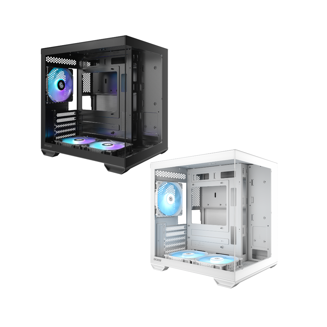 Okinos Mirage 4 ES Dual Chamber Mini-Tower mATX TG Gaming PC Case w/ 3x120mm ARGB (Black | White)