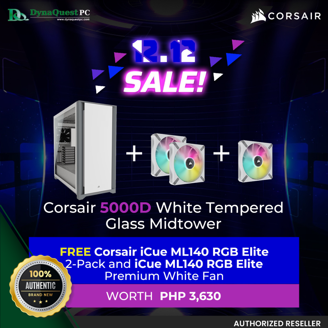 Corsair 5000D White TG Midtower + Corsair iCue ML140 RGB Elite 2-pack + iCue ML140 RGB Elite White Fan
