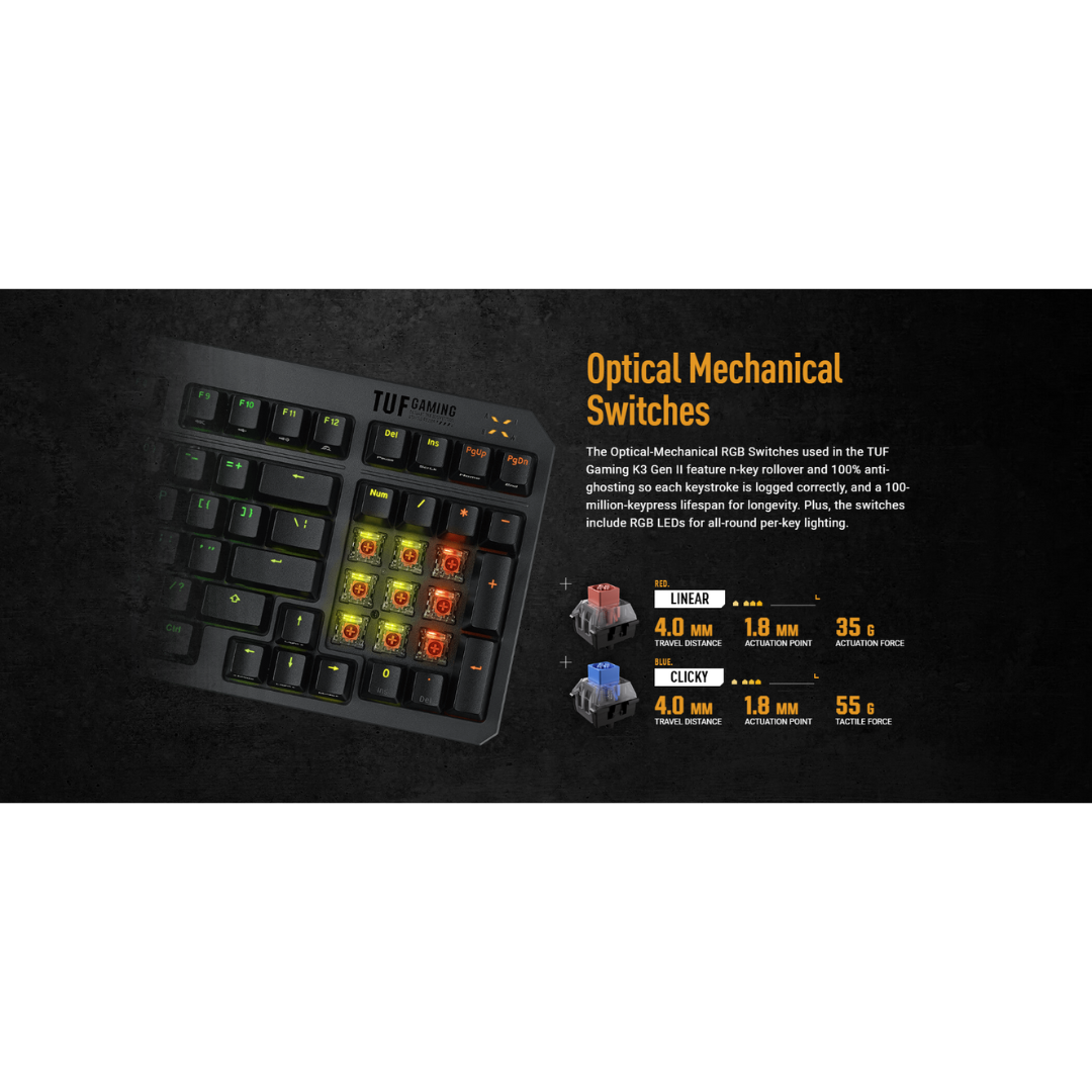 Asus TUF Gaming K3 Gen II RGB Wired Optical Mechanical Keyboard RA07