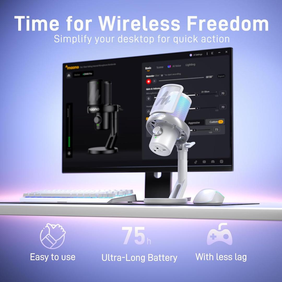 Maono DM40 Pro Wireless RGB Condenser Gaming Desktop Microphone ( Black | White )