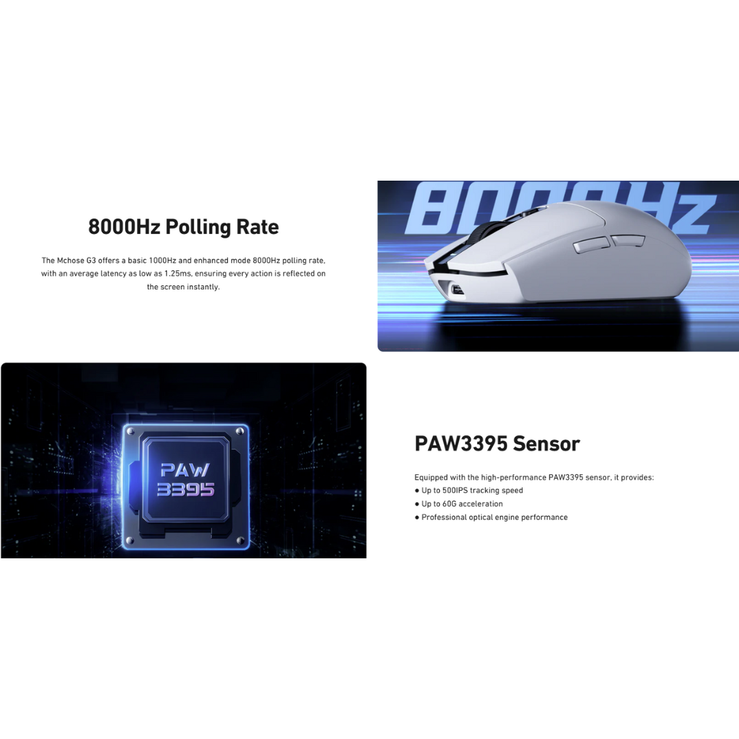 MCHOSE G3 High-Performance Wireless Gaming Mouse - 800mAh Battery