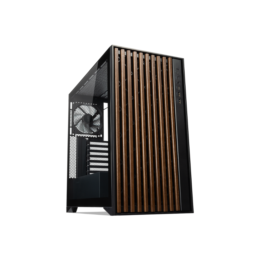 Tecware Timber L Black High Airflow ATX Wood Case TG w/ 4x120mm Fan
