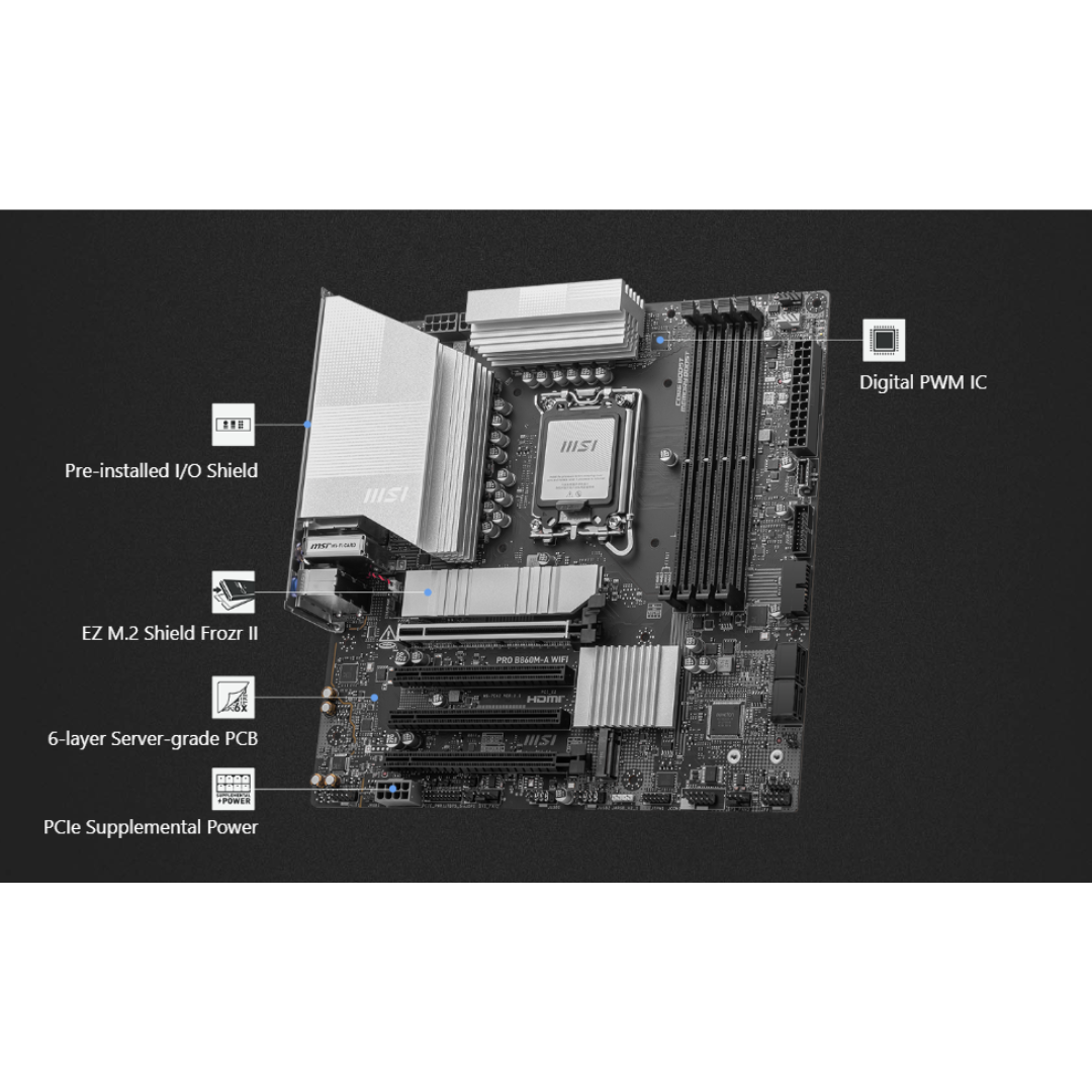 MSI Pro B860M-A WiFi 4*D5 mATX LGA1851 Motherboard