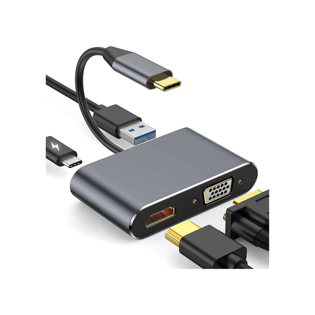 Jyocun 4 in 1 USB C Hub Multifunction Adapter JT004-TYPE-C USB-C Hub with 4K HDMI, 100W Power Delivery, USB-A Data Port, VGA Port