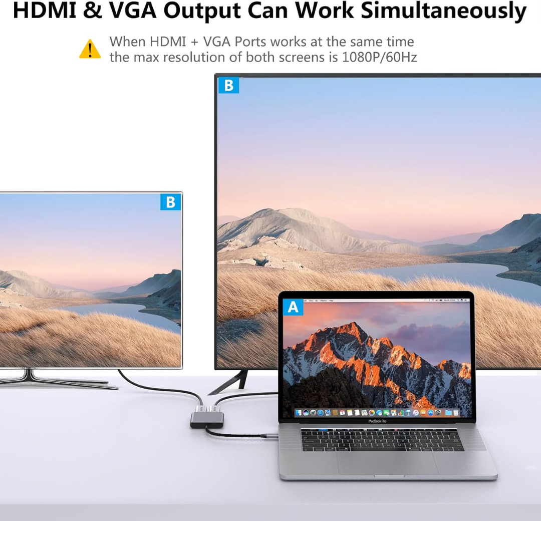 Jyocun 4 in 1 USB C Hub Multifunction Adapter JT004-TYPE-C USB-C Hub with 4K HDMI, 100W Power Delivery, USB-A Data Port, VGA Port