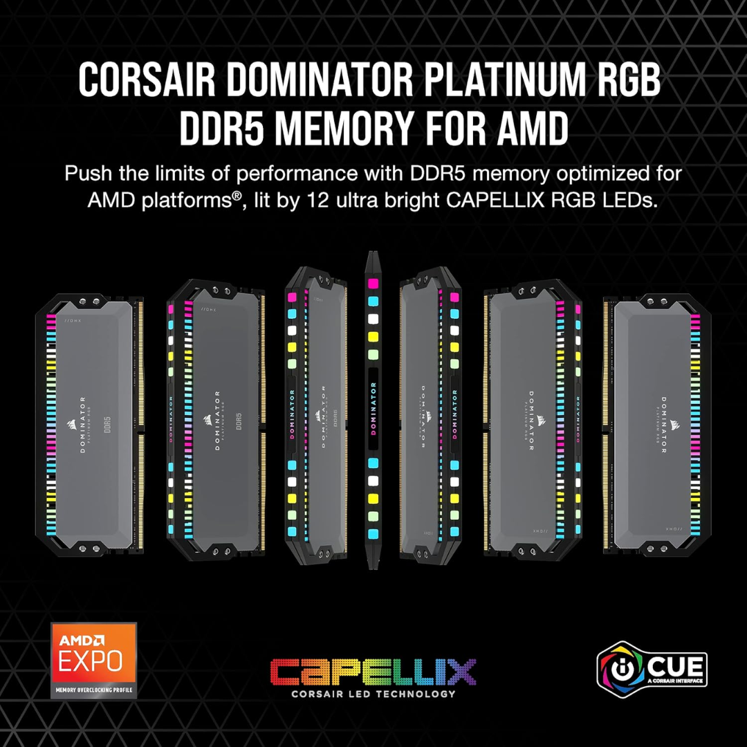 Corsair Dominator Platinum RGB 32GB 2x16GB DDR5 6000MT/s CL30 AMD EXPO & Intel XMP Memory Kit CMT32GX5M2B6000Z30K