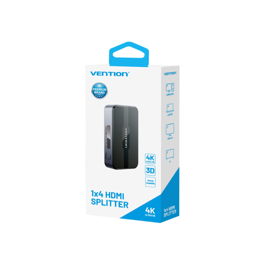 Vention HDMI 1x4 Splitter 1 In 4 Out HDMI Spliter 4K HD 3D Vision Audiovisual Sync HDMI Port Hub With Power Supply For Computer TVbox PS3 4 Laptop Projector Monitor HDMI Switch Adapter HDMI Switcher ( A12B0-US )