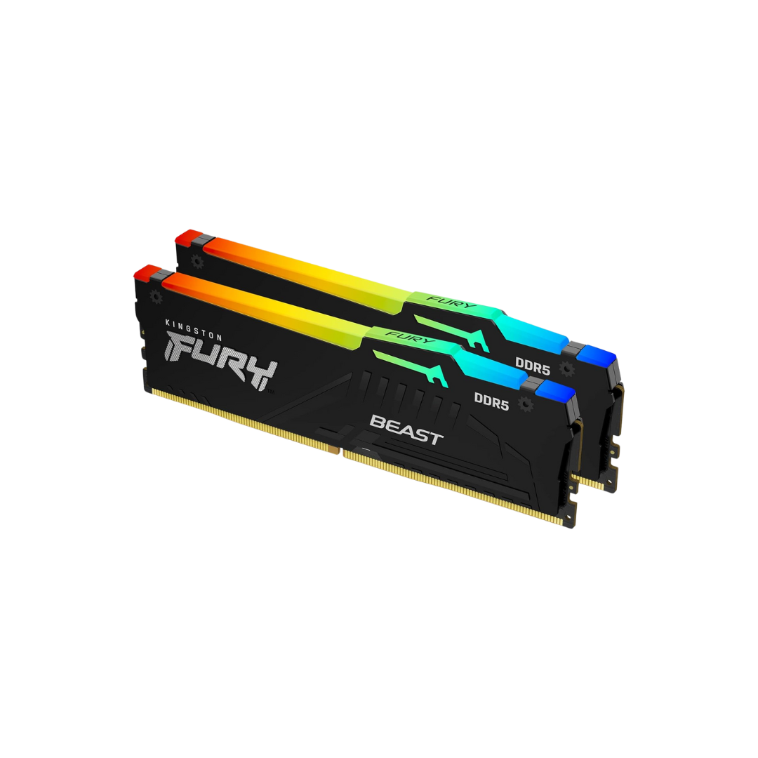 Kingston Fury Beast RGB Black 64GB Dual DDR5 6400MTs CL32-39 1.40v Desktop Memory KF564C32BBAK2-64
